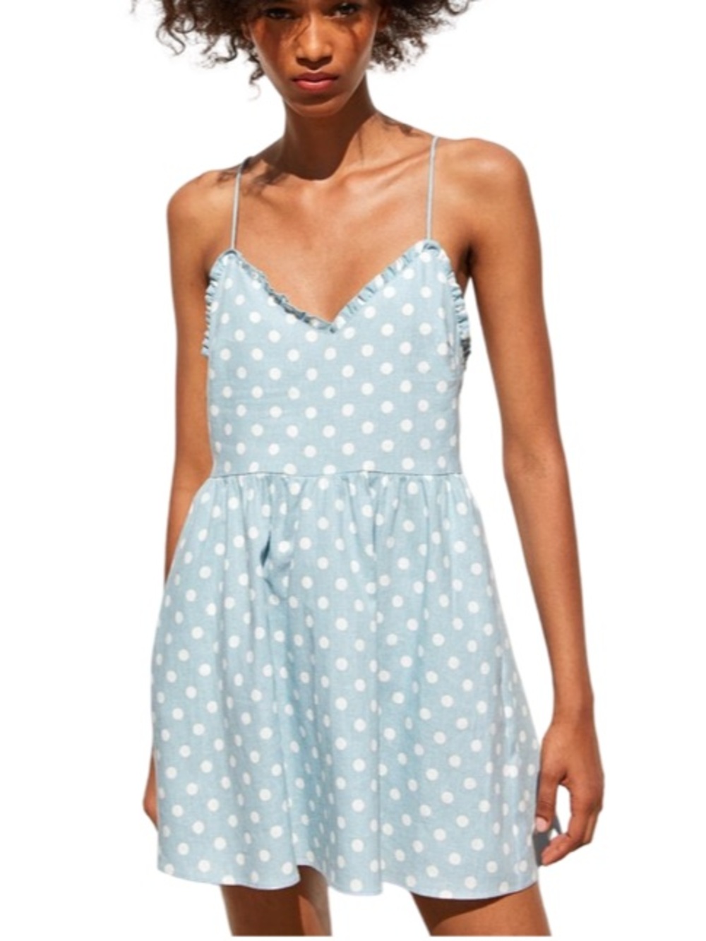 🌐⚪️ ZARA Light‎ Blue Polka Dot Sundress with Spaghetti Straps ⚪️🌐